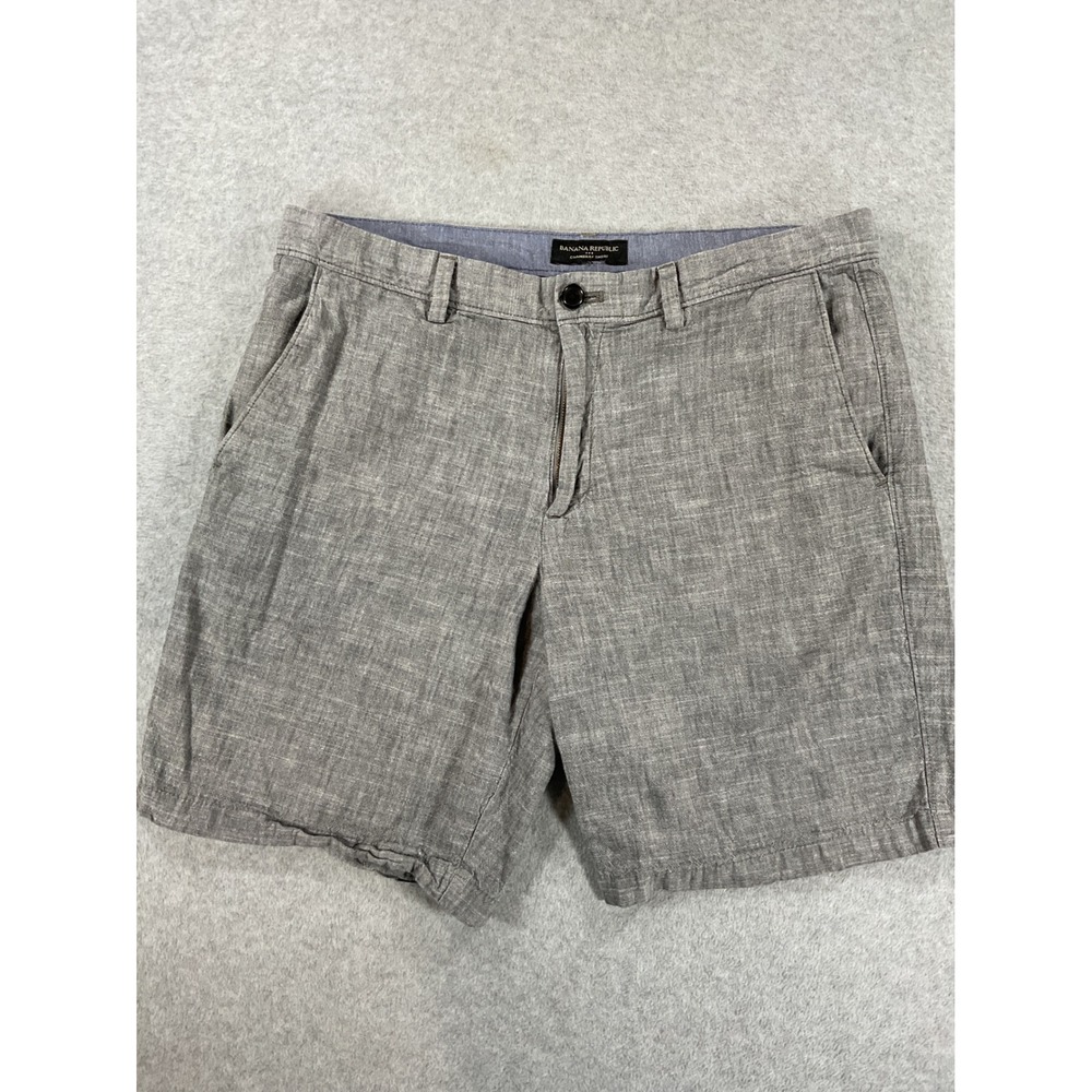 Banana Republic Mens Gray Chambray Shorts Flat Front Casual Summer 37 Waist 2654